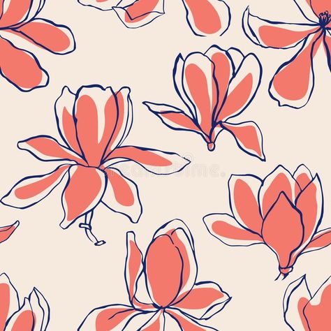 Modern abstract Magnolia flowers background. Floral Seamless pattern. Pastel scandinavian colors palette. Textile composition, h vector illustration Abstract Surface Pattern, Abstract Flowers Illustration, Modern Flower Pattern, Flowers Background Drawing, Magnolia Flower Illustration, Abstract Floral Print Pattern, Abstract Floral Illustration, Modern Flower Illustration, Abstract Magnolia Painting