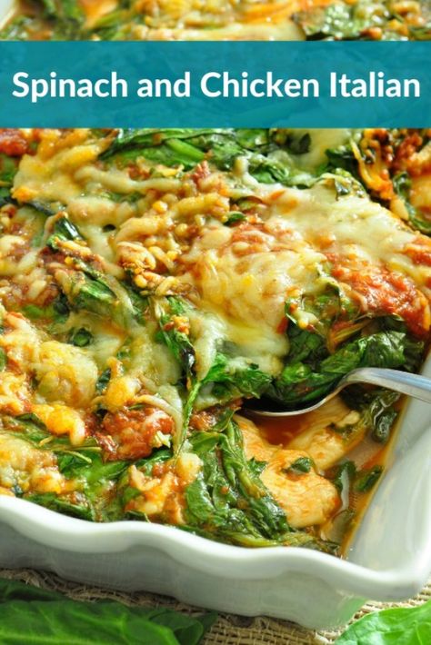 Make a yummy dinner with just five ingredients! Some of which you might already have on hand. Try our tasty Spinach and Chicken Italian recipe! #chicken #spinach #FamilyDinner #KidApproved #5IngredientMeals Recipe With Spinach And Chicken, Chicken Spinach Broccoli Recipes, Baked Chicken With Spinach Recipes, Chicken And Spinach Recipes Healthy Low Carb, Leftover Chicken And Spinach Recipes, Shredded Chicken Spinach Recipes, Spinach Main Dish Recipes, Chicken Breast And Spinach Recipes, Recipes With Chicken And Spinach