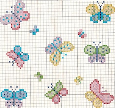 Many Butterflies - Cross Stitch Cross Stitch, Butterfly Cross Stitch, Cross Stitch Flowers, Stitch Design, Cross Stitch Designs, Pink Flowers, Kids Rugs