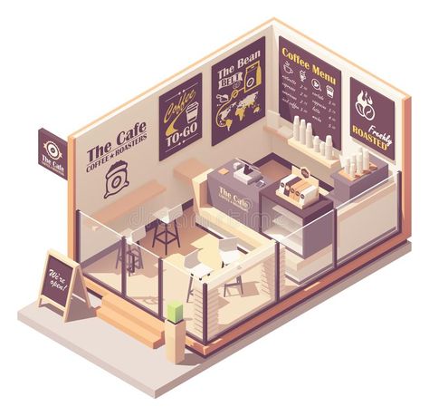 Small Cafe Floor Plan, Cafe Layout Plan, Isometric Coffee Shop, Mini Cafeteria, Cafe Floor Plan, Blackboard Menu, Mini Cafe, Small Coffee Shop, Small Cafe Design