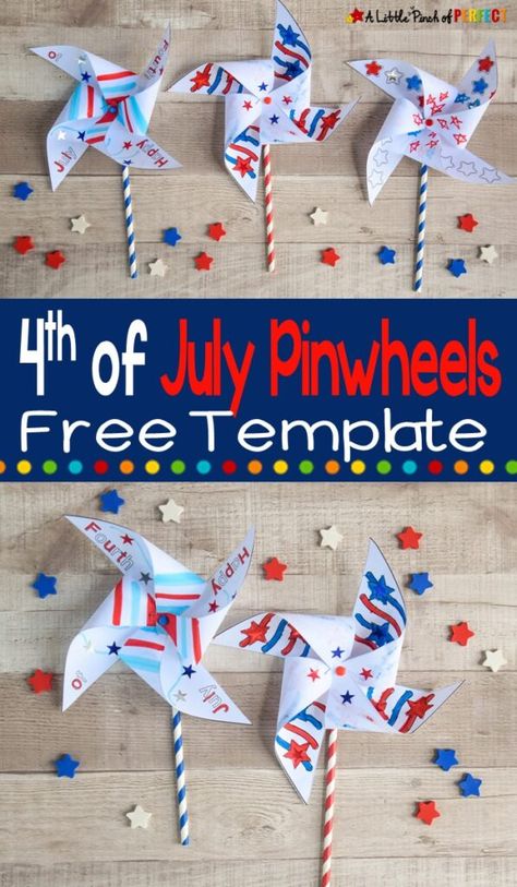 Download and print our free Fourth of July Pinwheel craft for your kids to color, decorate, and put together. The download includes 3 templates including stars, stripes, and the phrase, "Happy Fourth of July." #kidscraft #fourthofjuly #4thofjuly #craft 4th Of July Craft For Kids Easy, Forth Of July Crafts For Preschool, 4th Of July Childrens Church Craft, Fun Fourth Of July Crafts For Kids, Fourth Of July Arts And Crafts Preschool, Kindergarten Fourth Of July Craft, 4 Of July Arts And Crafts, Crafts For Kids Fourth Of July, 4tj Of July Crafts For Kids