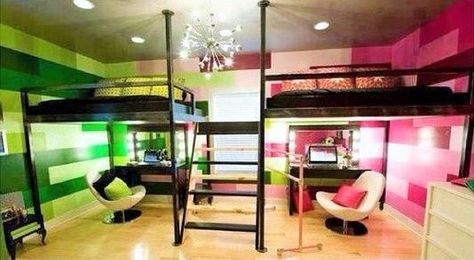 Half Green Half Pink 100% Awesome Room Boy And Girl Shared Room, Boy And Girl Shared Bedroom, Girls Shared Room, Extreme Makeover Home Edition, Boys Shared Bedroom, Kids Shared Bedroom, Shared Girls Bedroom, Shared Bedroom, Teen Girl Bedroom