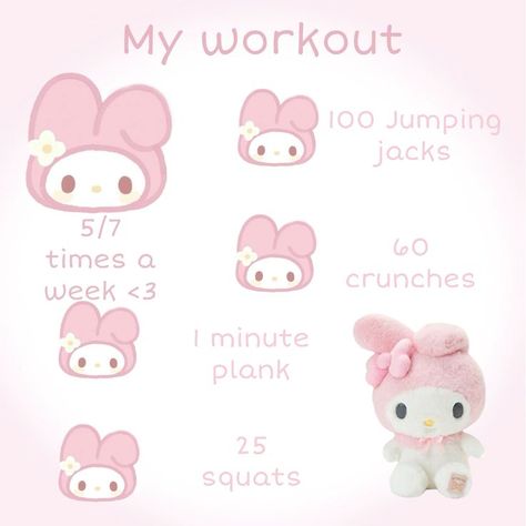 Sanrio Workout, Winx Club Workout, My Melody Diet, Hello Kitty Workout, 2024 Glow Up, Coquette Workout, Shower Workout, Easy Morning Workout, Princess Workout