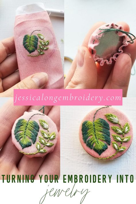 So you've stitched up some gorgeous embroidery art. Now what? Let's turn it into jewelry! Patchwork, Hand Embroidered Earrings Diy, Diy Embroidery Jewelry, Embroidery Necklace Diy, Embroidered Jewelry Diy, Embroidery Hoop Earrings, Embroidered Jewelry Handmade, Embroidered Earrings Diy, Embroidery On Clothes Ideas