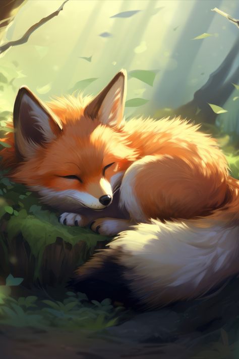 Aesthetic Fox Wallpaper, Sleeping In The Forest, Fox Sleeping, Cute Fox Drawing, Fox Wallpaper, Fox Artwork, Fox Images, Fox Drawing, Wild Animals Pictures