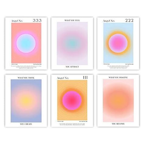 Prints For Room Aesthetic, Quotes Office Wall, Prints For Room, Preppy Wall Decor, Angel Number Poster, Gradient Aura, Number Wall, Number Poster, Aesthetic Painting