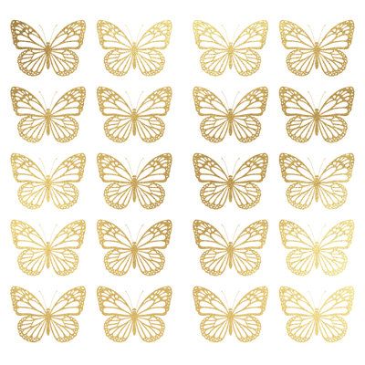 These are going to make your heart flutter! This set of peel and stick, renter-friendly butterfly wall decals are the perfect addition to any space. Gold foil butterflies on clear peel and stick substrate create a super easy way to customize any smooth surface; just peel, stick, done! | Room Mates GOLD BUTTERFLY PEEL AND STICK WALL DECALS yellow 2.78 x 3.72 in, Vinyl | Home Decor | QBKU2243 | Wayfair Canada Gold Foil Stickers, Butterfly Images Printable, Metallic Butterfly, Room Mates, Peel And Stick Wall Decals, Mini Butterfly, Butterfly Wall Decals, Seni Dan Kraf, Butterfly Template