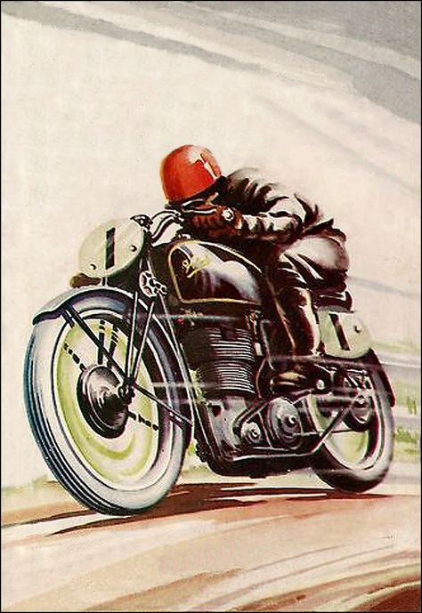 1930's Velocette Race Glory | bullittmcqueen | Flickr Old School Art, Vintage Motorcycle Art, Cb 450, Vintage Racing Poster, Motorbike Art, Motos Vintage, Motorcycle Artwork, Motorcycle Illustration, Vintage Motorcycle Posters