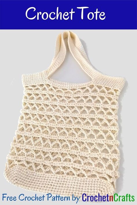 Free pattern for a crochet tote. This tote works up fairly quick due to the open laced stitch pattern. To keep the stitches as intended, you will need to line this bag.  #crochet #tote #bag #pattern #freecrochetpattern #crochetncrafts Crochet Tote Bag Pattern, Crochet Tote Pattern, Bags Pattern, Simple Tote, Crochet Gratis, Crochet Market Bag, Handbag Pattern, Crochet Tote Bag, Crochet Purse Patterns