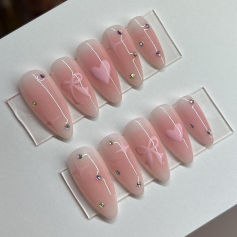 i am now offering custom press on nails on my... - Depop Press On Nails Korean, Fake Nails Designs Simple, Custom Press Ons, Simple Press On Nail Designs, Couqutte Nails, Simple Press On Nails, Press Ons Nails, Idol Nails, Pink Press On Nails