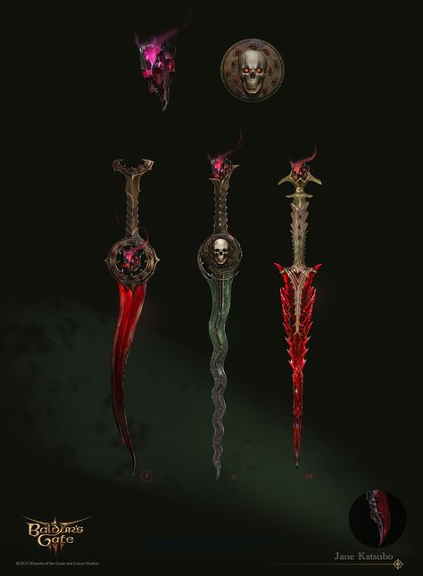 ArtStation - BG3: items / props / artefacts, Jane Katsubo Eldritch Knight, Fan Tattoo, Anatomy Sculpture, Full Arm Tattoos, 3 Tattoo, Baldurs Gate, Fantasy Props, Dagger Tattoo, Cool Swords