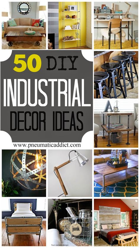 LOTS MORE DIY GOODNESS - 50 to be exact!!! From one of my fav DIY bloggers.... Pneumatic Addict Furniture: 50 DIY Industrial Decor Ideas Steampunk Decor Diy, Diy Industrial Decor, Industrial Diy Decoration, Industrial Diy Decoration Ideas, Industrial Decor Ideas, Diy Industrial Home Decor, Industrial Decor Diy, Industrial Pipe Furniture, Industrial Diy