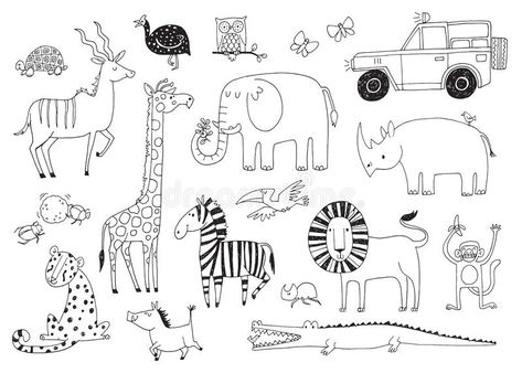 A Set Of Quirky African Safari Animals Stock Illustration - Illustration of black, animals: 139093065 Safari Vector, Wild Animals Vector, Free Doodles, Cobra Art, Safari Baby Animals, Animal Doodles, On Safari, Art Friend, Vector Sketch