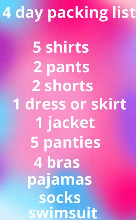 Packing List One Week Summer, Packing List For A 4 Day Trip, 4 Day Travel Packing List, 4 Days Trip Packing List, 4 Day Road Trip Packing List, What To Pack On A 3 Day Trip, 5 Day Road Trip Packing List, 4 Days Trip Packing Outfits, Packing List For Vacation 3 Days