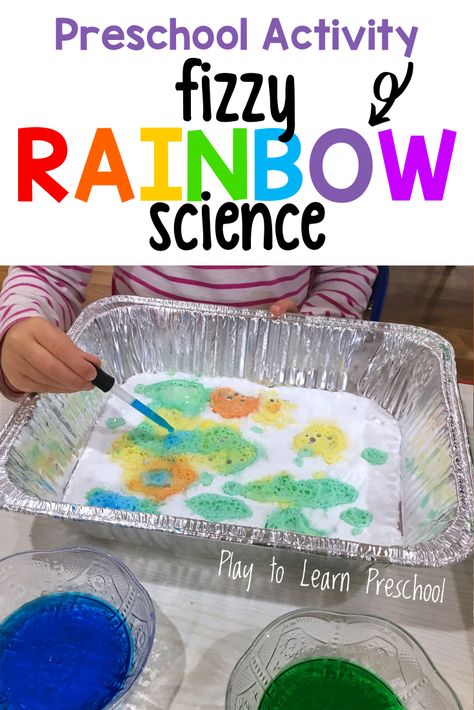 With this fun science experiment, preschoolers are presented with color theory concepts, chemistry, and a fine motor experience, all in one. Preschoolers stay engaged throughout this activity, listening to the chemical reaction, seeing the fizz, and noticing the new colors they create. #preschoolscience #scienceexperiment Science Activity For Preschoolers, Preschool Technology, Rainbow Activity, Rainbow Science, Activity For Preschoolers, Rainbow Activities, Preschool Science Activities, Science Experiments For Preschoolers, Worksheets Kindergarten