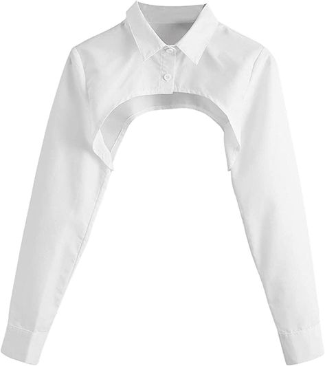 Crop Tops With Collar, Crop Shirts For Women Casual, Button Up Shirt Crop Top, Cropped White Collared Shirt, Cutout Button Up Shirt, Stylish White Shirts For Women, Sleeve Only Top, Cropped White Button Up, White Cropped Blouse