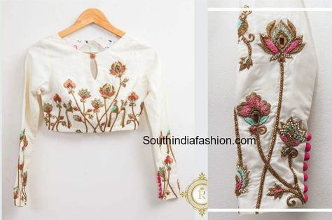 Couture, Work Blouse Hand Designs, White Work Blouse, White Blouse Designs, Work Blouse Designs, Blouse Works, Maggam Work Blouse, Cutwork Blouse Designs, Aari Work Blouse