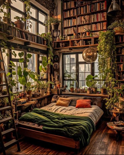 Tree House Library, Bedrooms With Books, Bedroom With Books Aesthetic, Real Bedroom, Romantic Apartment, Casa Fantasy, Book Rooms, Casa Retro, Interior Design Per La Casa