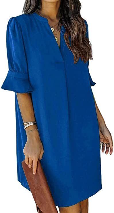 Elevate your summer wardrobe with the Wkior Shift Dress. Featuring a flattering V-neckline and short sleeves, this solid color dress offers both style and comfort. Whether you're attending a casual outing or enjoying a sunny day, this dress is a must-have. Available in sizes S-2XL, it provides a perfect fit for every body type. Embrace effortless elegance and stay cool this summer with this chic dress. #WkiorDress #ShiftDress #SummerFashion #CasualStyle #ComfyandChic Shift Dresses, Sundress Mini, Short Dresses Casual Summer, Dress Above The Knee, Summer Formal Dresses, Midi Dress Chic, A Line Maxi Dress, Dress Royal, Short Summer Dresses