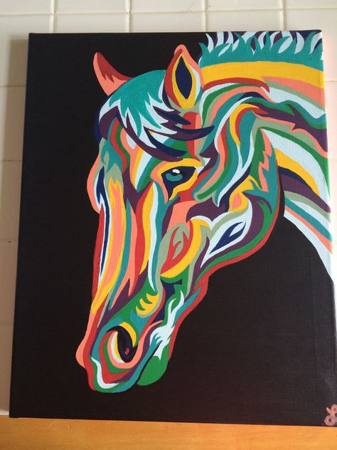 Horse painting Horse Painting On Canvas Easy Step By Step, Horse Painting On Canvas Easy, Funky Art Painting Inspiration, Horse Painting Ideas, Easy Horse Painting, Acrylic Painting Horse, Horse Painting Acrylic, Horse Abstract Painting, Horse Acrylic Painting