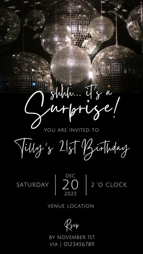 Disco Glam Party, Disco Background, Black And White Party, 18th Birthday Party Themes, Surprise Birthday Party Invitations, Surprise Party Invitations, Disco Birthday Party, 13 Birthday, Glamour Party