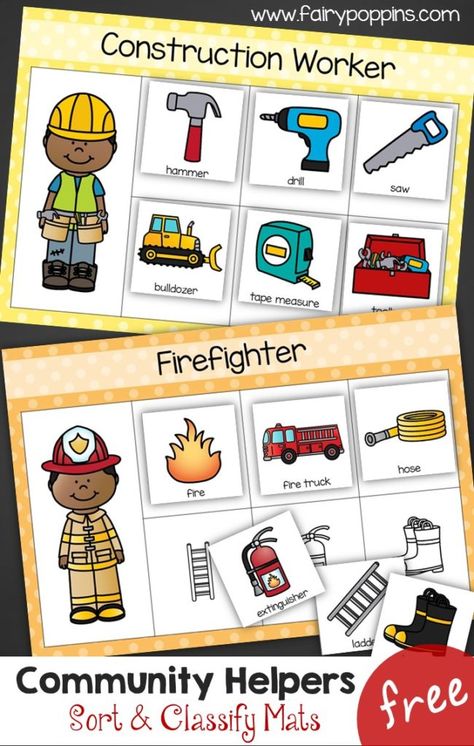 Community Helpers Preschool Literacy Activities, Community Helpers Sorting Mats, Community Helper Language Activities, Community Jobs Preschool, Sorting And Classifying Activities, Community Members Activities, Community Helper Name Craft, Kindergarten Occupation Activities, Occupation Activity For Preschool