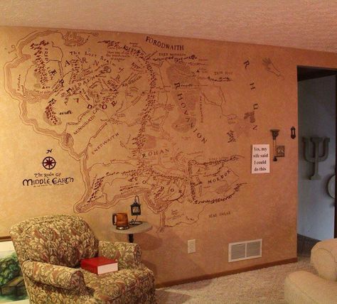 Maps, Lord of the Rings Nerd House, Nerd Decor, Casa Hobbit, Middle Earth Map, Nerd Cave, Nerd Room, Map Murals, Decor Themes, Faux Finish