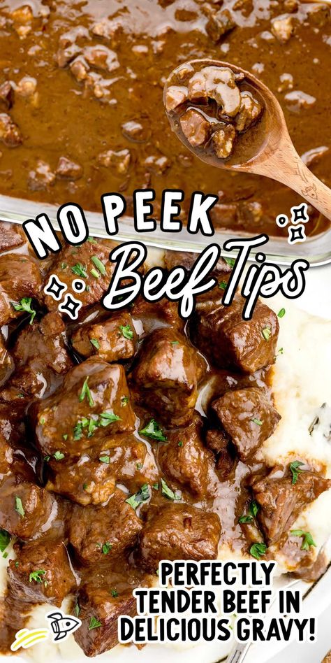 Essen, Beef Tips Recipe Oven, No Peek Beef, Beef Tips Recipe, Beef Tips And Noodles, No Peek Beef Tips, Beef Tips And Rice, Crock Pot Beef Tips, Beef Stew Meat Recipes
