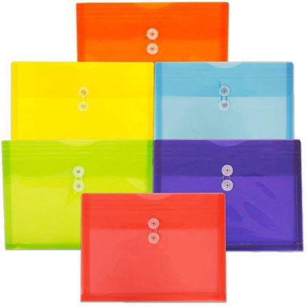 JAM Paper Six Pack of Plastic Letter Booklet Envelopes with Button and String Tie Closures includes six different bright and fun colors! These envelopes are 9.75in x 13in (about 10 x 13 inches) in size and are great for protecting and storing all of your letter sized documents. Each one is made of durable, flexible plastic, has a straight flap opening, and features a two button string tie closure. Use this multicolored set to color coat your documents for better organization! These envelopes wil Plastic Letters, Envelope Lettering, Jam Paper, Plastic Envelopes, Melissa And Doug, Mailing Envelopes, Paper Envelopes, Craft Work, Sheet Of Paper