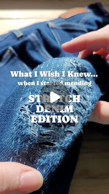 Becs | Mending Tools & Supplies ✂️ on Instagram: "Stretch Denim Repair TIPS👖↔️↕️   If you wanna avoid a disaster 😱 when it comes to repairing your well-worn stretch denim jeans👖, I've got some true wisdom to share...  Here's my Do's & Don'ts when it comes to fixing the v.tricky stretchy ↔️↕️ kind of denim:  1. PATCH WITH STRETCH DENIM Save an old pair of stretch jeans that are quite frankly past the point of repair and cut them up for patches. The commercial ones are almost never stretchy and so slapping one of them on will mean your jeans will never stretch again (in that area) 😭 😭 😭   2. USE A SIMPLE RUNNING STITCH I know it's tempting to try some sort of stunning Sashiko design, but the more stitches you add in all sorts of different directions, the stiffer your fabric will become Fix Worn Out Jeans, Add Side Panel To Jeans, Sashiko Repair Jeans, Denim Repair Patching Jeans, How To Size Down Jeans, Jeans Patches Diy, Sashiko Jeans Repair, Jean Patches Diy, Darning Jeans