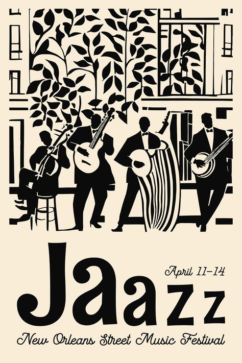 1920s Poster Design, Jazz Vibes Aesthetic, Jazz Aesthetic Art, Jazz Poster Design, Chef Branding, Jazz Room, Jazz Aesthetic, Jazz Posters, Jazz Poster