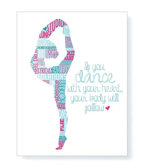 Dance Silhouette Typography Print - PrintChicks Dance Quote Art Poster Girls Room & Studio Decor Home Dance Room, Dance Typography, Dance Room Decor, Preppy Bedroom Decor, Dance Studio Decor, Dancer Quotes, Dance Quote, Home Dance Studio, Dance Room