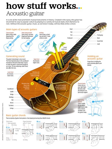 The Acoustic Guitar Akordy Gitarowe, Guitar Headstock, Music Theory Guitar, Guitar Chords Beginner, Guitar Chord Chart, Guitar Tips, Guitar For Beginners, Acoustic Guitars, Ukelele