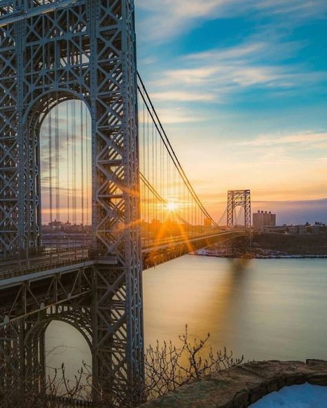 #Repost from @NYCgo by @swiftsave_app  Sunrise over the... Seasons Photography, Washington Heights, Bridge Photography, New York Pictures, Cute Clothing, Modern Pictures, George Washington Bridge, Urban Life, Shop Local