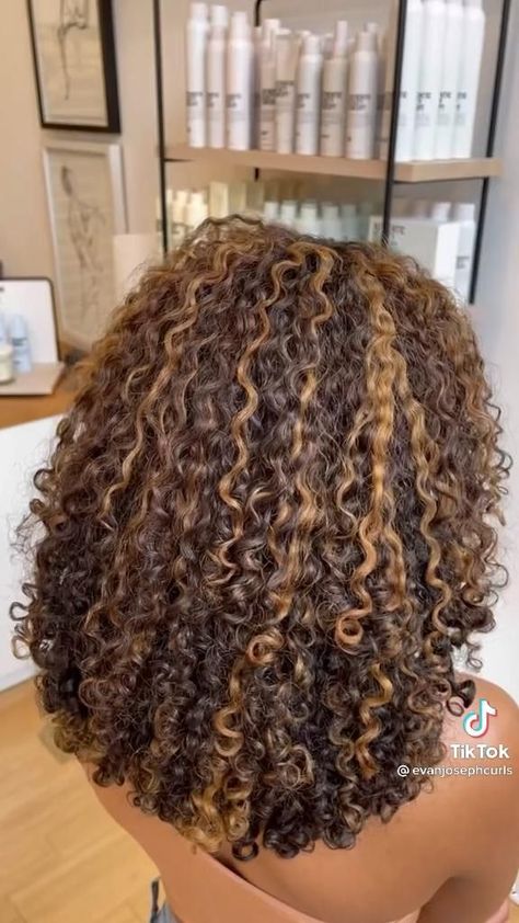 Highlights Curly, Curly Hair Beauty, Highlights Curly Hair, Dyed Curly Hair, Mixed Curly Hair, Curly Hair Videos, Dyed Hair Inspiration, Curly Hair Styles Easy, Colored Curly Hair