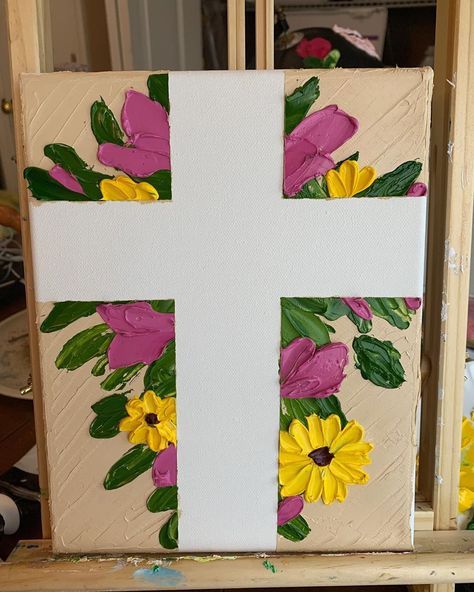 Easter Canvas Painting, Cross Canvas Paintings, Christian Art Painting, Christian Canvas Paintings, Christian Canvas Art, Diy Canvas Art Easy, Easter Paintings, Christian Paintings, Easy Canvas Art