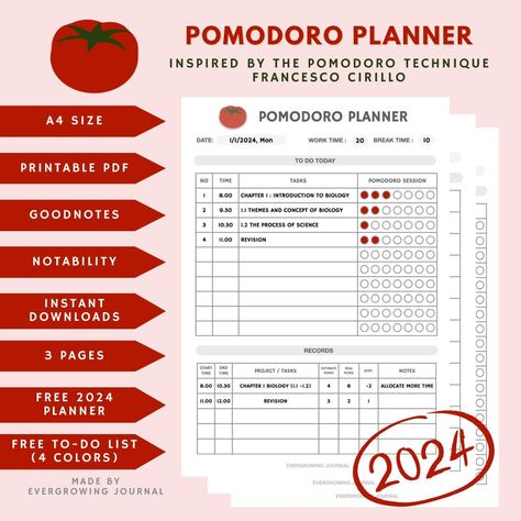 2024 POMODORO PLANNER + FREE MONTHLY PLANNER + FREE TO-DO LIST Pink Monthly Planner, Pomodoro Planner, Free Monthly Planner, Free To Do List, The Pomodoro Technique, Free Planner Templates, Monthly Planner Template, Pomodoro Technique, 2024 Planner