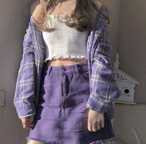 Purple Skirt Outfit, Purple Punk, Grunge Outfits Skirts, Rok Outfit, Purple Outfits, Purple Skirt, Melaka, Korean Girl Fashion, Ulzzang Fashion