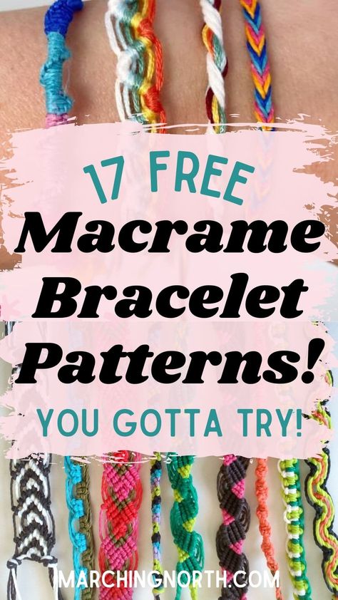 Check out these 17 Free DIY Macrame Bracelet Patterns you gotta Make!  There are lots of different bracelet ideas in this list including hemp bracelets, multiple colors, different cords and textures, beaded bracelets, cool takes on friendship bracelet patterns, and lots more! Beaded Bracelet Patterns Free, Yard Bracelet Patterns, Macrame Jewelry Patterns Free, Micro Macrame Bracelet Tutorial Step By Step, Bracelet Knotting Techniques, Hemp Bracelet Patterns Instructions, Macrame Patterns Beginner Step By Step Bracelet, Macrame Bracelet Patterns For Men, Tying Friendship Bracelets