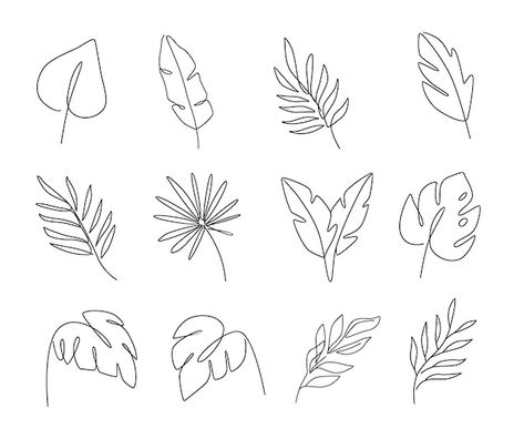 Tropical Leaves Doodle, Tropical Leaf Line Drawing, Tropical Leaves Line Art, Palm Leaf Drawing Simple, Line Art Plant Drawings, Tropical Leaf Line Art, Palm Leaf Line Drawing, Small Palm Leaf Tattoo, Single Line Nature Tattoo