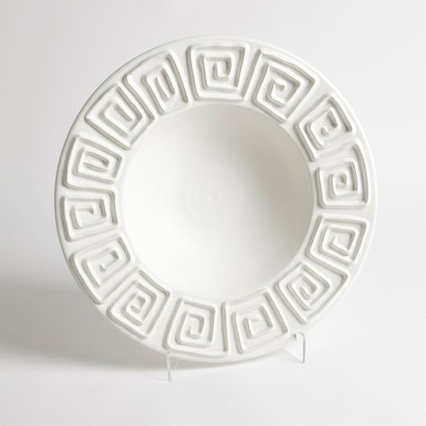 Greek key detailing surrounds the outer edge of our Greek Key Bowl, handcrafted from Italian ceramic. Available in both matte white and iridescent bronze finishes. Greek Plates Ceramic, Greek Plates, Greek Ceramics, Greek Garden, Greek Cookies, Key Bowl, Greek Pattern, Art Studio Space, Golden Fleece