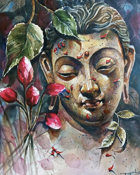 Budha Painting, Canvas Painting Quotes, Buddha Painting Canvas, Watercolor Portrait Painting, Spiritual Paintings, Water Color Painting, Buddha Wall Art, Buddha Art Painting, Watercolor Workshop