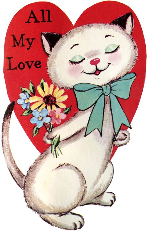 12 Cute Vintage Valentines: (Animals)! - The Graphics Fairy Valentine Cats, Valentine Days, Valentine Images, Image Chat, Vintage Valentine Cards, Graphics Fairy, Retro Valentines, Valentines Art, My Funny Valentine