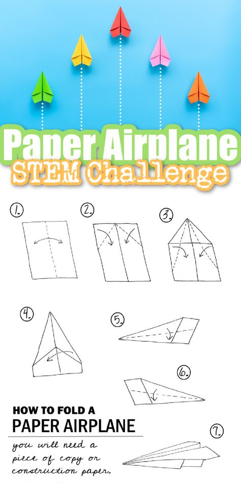 Paper Plane Challenge, Paper Airplanes For Preschoolers, Paper Plane Stem Challenge, Stem Airplane Activities, How To Fold Paper Airplanes For Kids, How To Fold A Paper Aeroplane, Paper Airplane Activities, Folding Paper Airplanes, Paper Airplane Stem Challenge