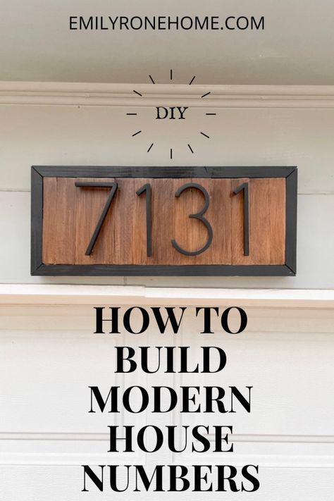 modern DIY house numbers House Number Sign Above Front Door, Diy Large House Numbers, Diy Home Address Signs House Numbers, Modern Farmhouse Address Sign, Diy Street Number Address Signs, Vertical House Numbers Diy, Diy Number Signs For House, Diy House Numbers Ideas Address Signs, House Number Ideas Above Garage