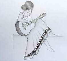 Farjana Drawing Academy - How to draw a girl with Guitar for Beginners step by step // Pencil sketch Tutorial. | Facebook Art Sketches Pencil Easy Cute, Pretty Flower Drawing, Pencil Sketches Easy, Beautiful Pencil Drawings, Pencil Drawing Images, Pencil Drawings Of Girls, Pencil Portrait Drawing, Pencil Sketch Images, Meaningful Drawings