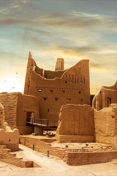 Saudi Architecture Traditional, Diriyah Saudi Arabia, Aesthetic Saudi Arabia, Riyadh Architecture, Saudi Arabia Poster, Saudi Architecture, Saudi Heritage, Saudi Culture, Mud Brick