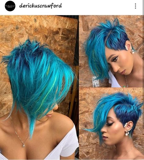 Short Punky Hair, Crazy Hair Colors For Short Hair, Short Crazy Hair, Short Hair Vivid Color Ideas, Nimona Haircut, Short Haircut Side Part, Shaved Side Hairstyles Short, Half Shaved Hair Long, Short Haircut And Color