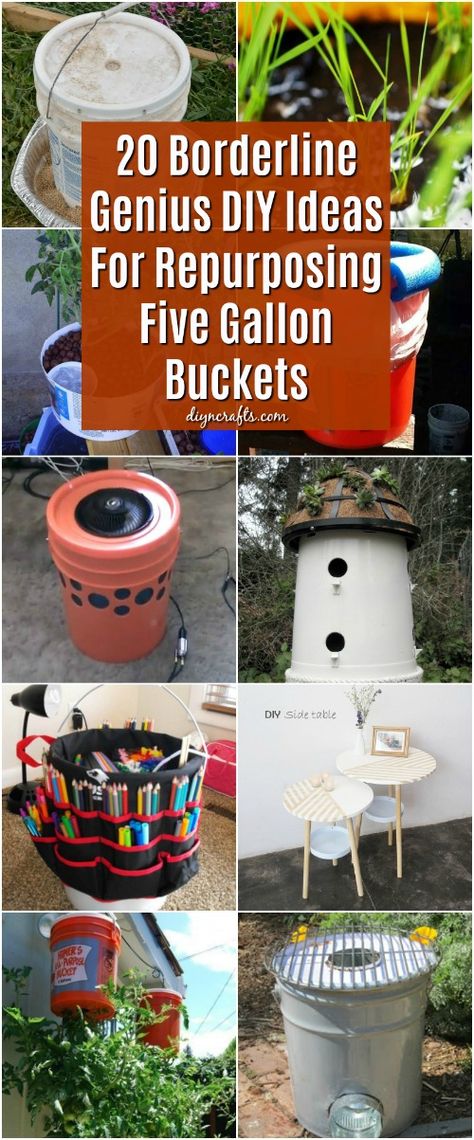 20 Borderline Genius DIY Ideas For Repurposing Five Gallon Buckets #repurpose #upcycle #diy #homeprojects via @vanessacrafting Plastic Bucket Ideas Diy, Plastic Barrel Projects, Bucket Decorating Ideas, Plastic Barrel Ideas, Bucket Crafts, Five Gallon Bucket, Plastic Pail, Diy Bucket, Tiny Farm