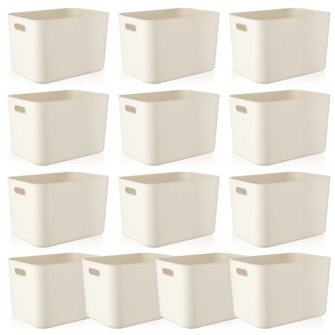 PRICES MAY VARY. Multipurpose Storage Bin Set: you will receive 10 pieces of white plastic storage bins with handles, the ample quantity can certainly meet your daily storage requirements and classification needs, which can hold a lot of things, maximizing your space and making your home tidier and cleaner Practical Handle Design: the hollow handles on each side of the white plastic bins are comfortable to hold, with smooth brims and no excess burr to hurt your hands, making it easy for you to h Reusable Grocery Bags Storage, Small Storage Baskets, Dorm Room Organization Storage, Closet Organization Bins, Closet Storage Bins, Pantry Storage Containers, Business Storage, Pantry Organizer, Office Supply Storage